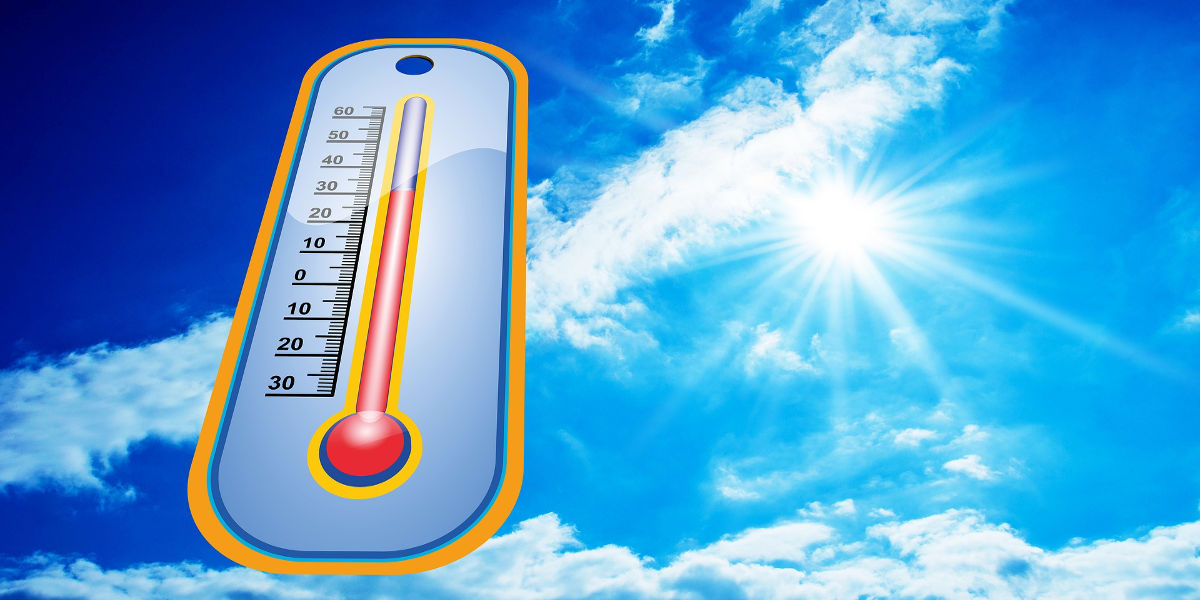 Illustration eines Thermometers das eine Temperatur über 30° Celsius zeigt